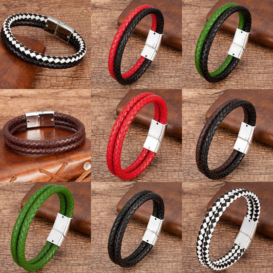 Bracelet Cuir Véritable Multicouche Charm Homme – Aimant Blanc 9 Coloris