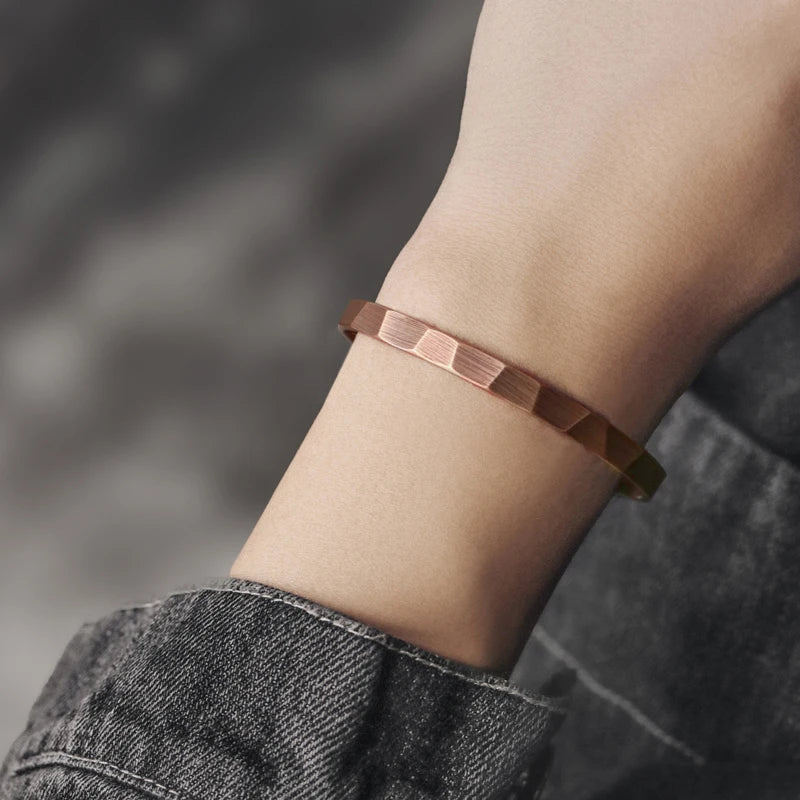 Bracelet Cuivre Pur Fait Main Oxydé Punk – Manchette Sculptée Rustique Unisexe Cadeau