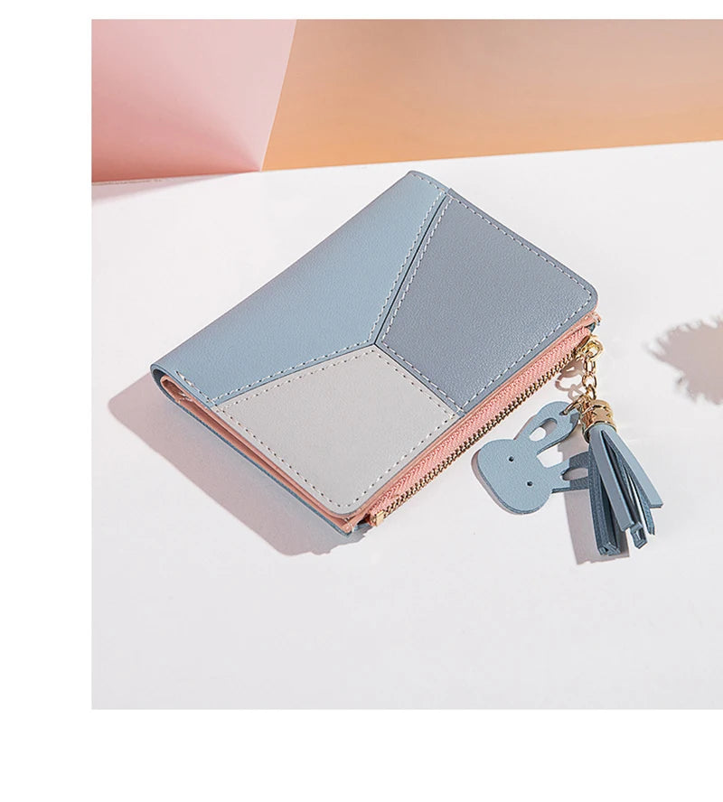 Portefeuille Femme Pliable Cuir PU - Porte-Cartes Portable avec Porte-Monnaie