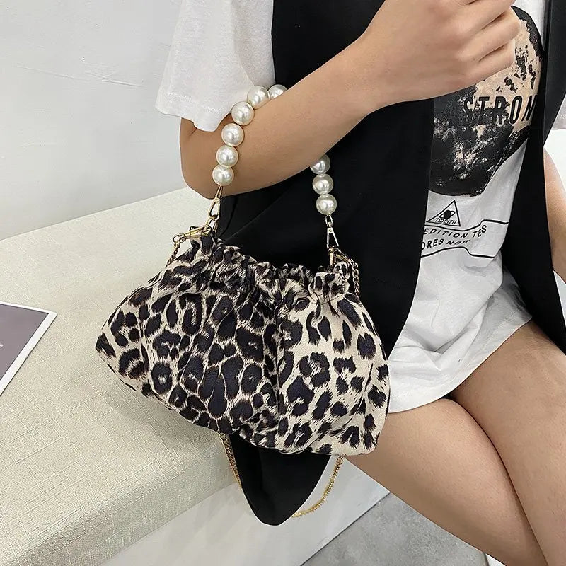 Sac Bandoulière Femme Motif Léopard - Sac Crossbody Chaîne Perles Tendance