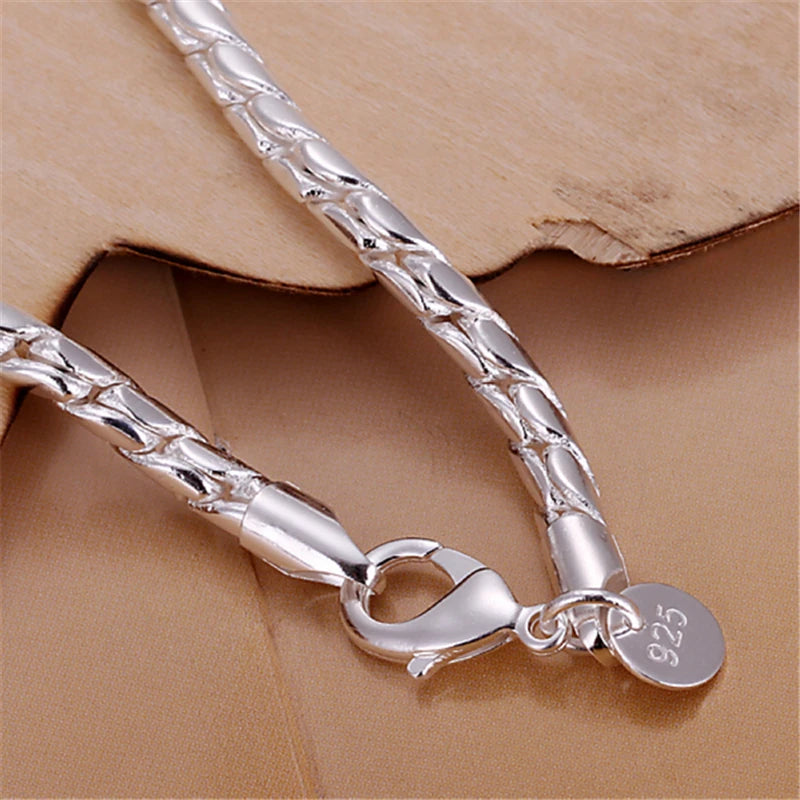 Bracelet Argent Sterling 925 DOTEFFIL Or 24K - Chaîne Serpent 4mm Charm Européen 20cm Femme