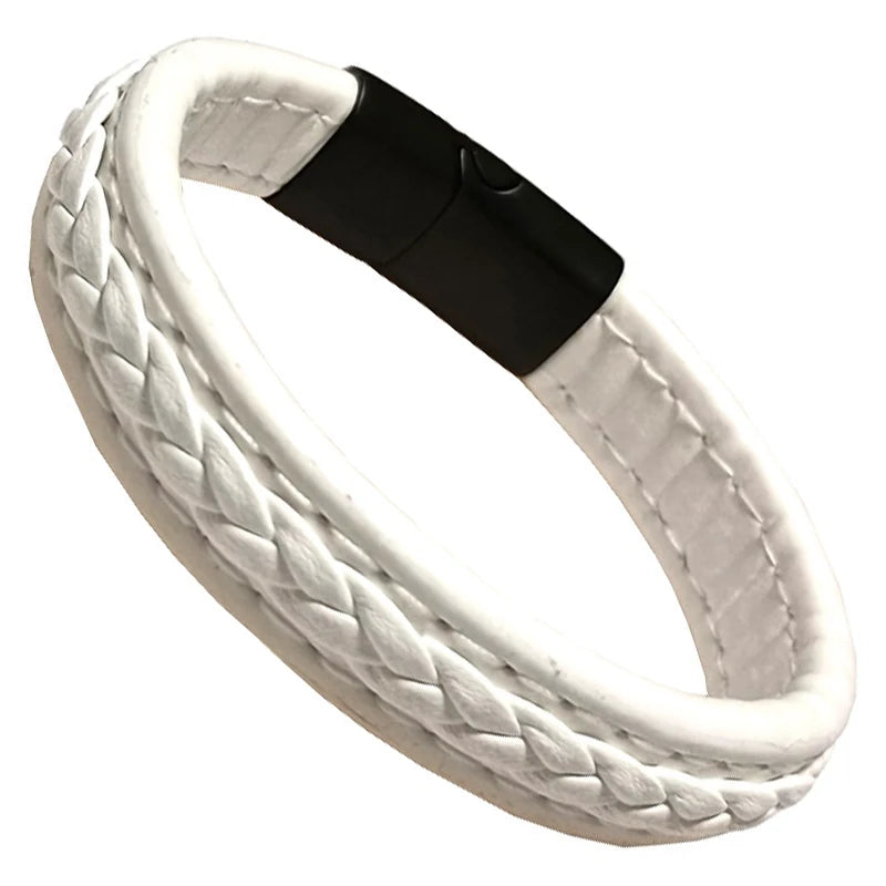 Bracelet Cuir Tressé Wrap Punk – Fermoir Magnétique Caché Acier Inox Femme