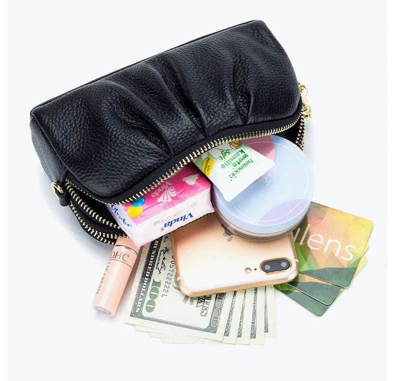 Portefeuille Femme Cuir Véritable Grande Capacité - Porte-Monnaie Long Zippé Multifonction avec Dragonne