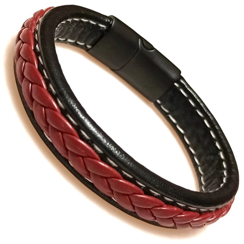 Bracelet Cuir Tressé Wrap Punk – Fermoir Magnétique Caché Acier Inox Femme