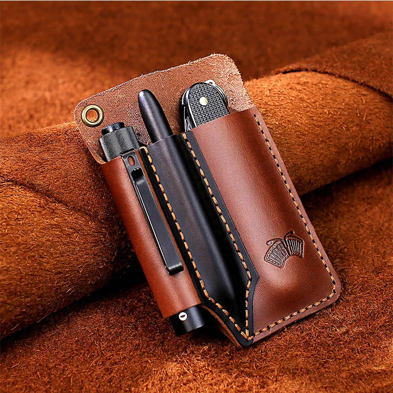 Organisateur Poche Cuir EDC - Étui Couteau Multioutil Artisanal Fait Main