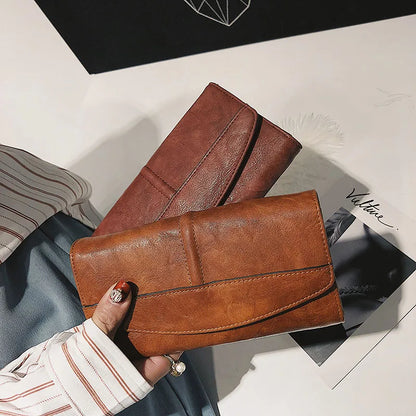 Portefeuille Femme Vintage Cuir PU Long Trifold - Pochette avec Fermoir et Compartiment Téléphone