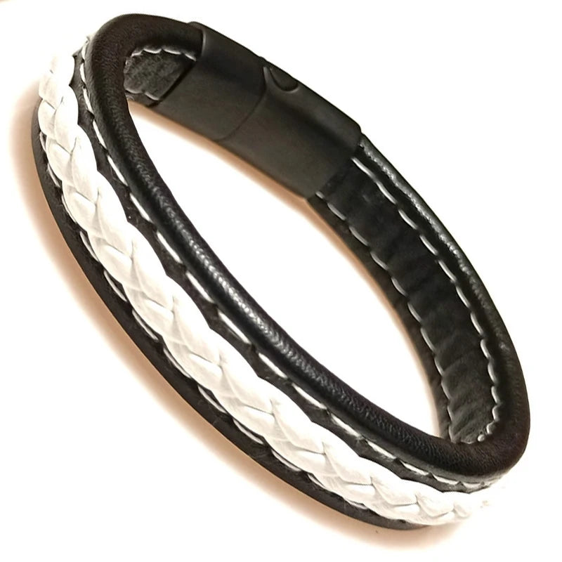 Bracelet Cuir Tressé Wrap Punk – Fermoir Magnétique Caché Acier Inox Femme
