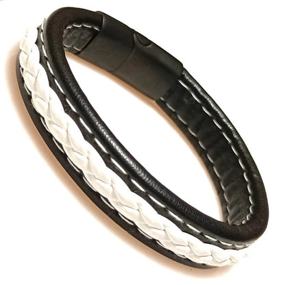 Bracelet Cuir Tressé Wrap Punk – Fermoir Magnétique Caché Acier Inox Femme