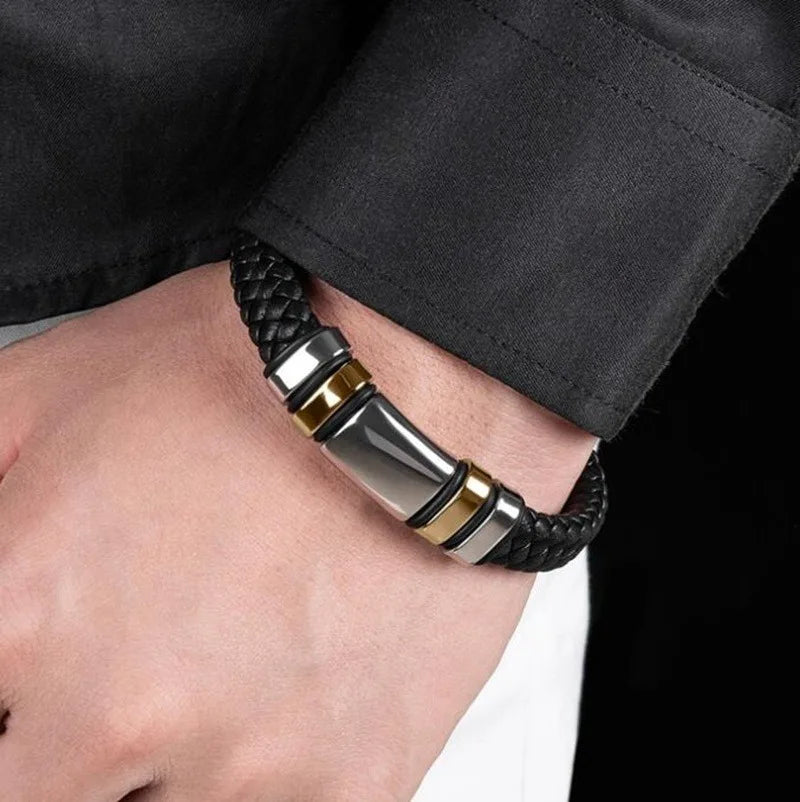 Bracelet Cuir Classique Homme – Boucle Magnétique Métal Casual Chic