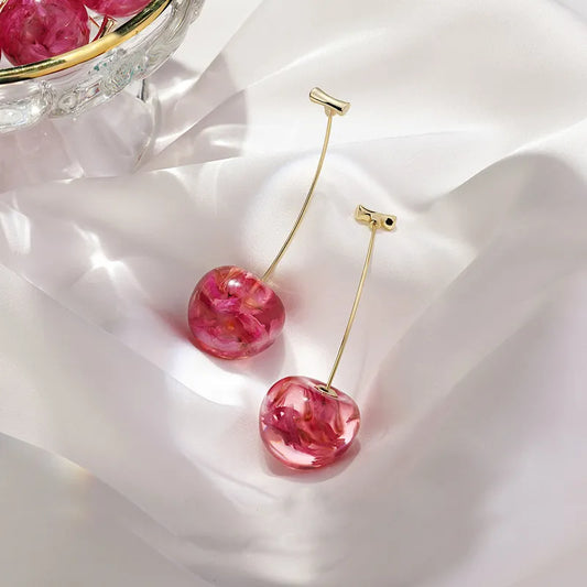 Boucles d'Oreilles Femme Acrylique Cerise - Bijoux Géométriques Pendantes Élégantes