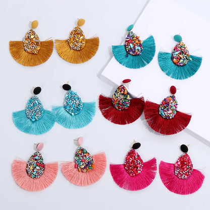 Boucles d'Oreilles Bohème Pampilles Sequins - Bijoux Femme Cristal Coloré Pendantes