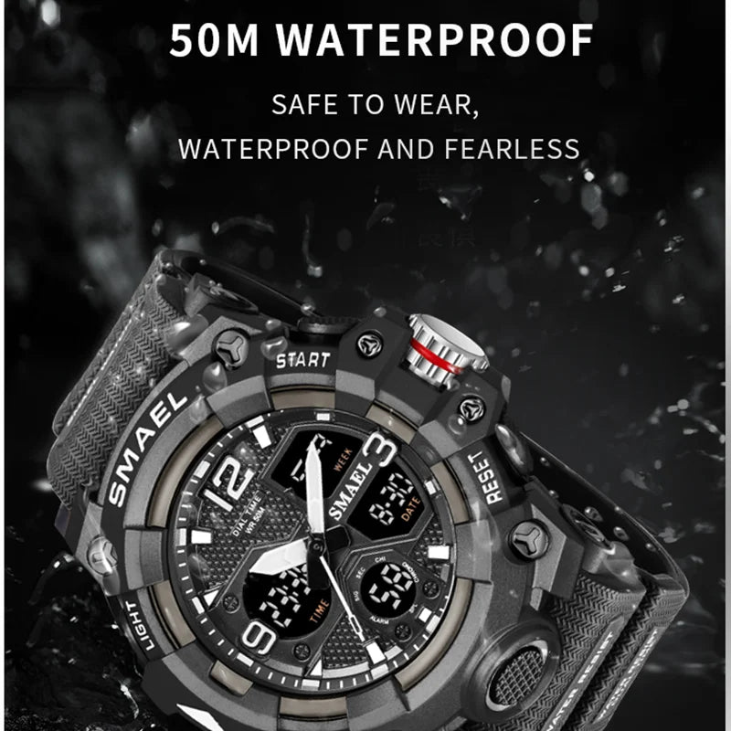 Montre Sport Militaire Homme LED - Alarme Chronomètre Étanche Dual Time