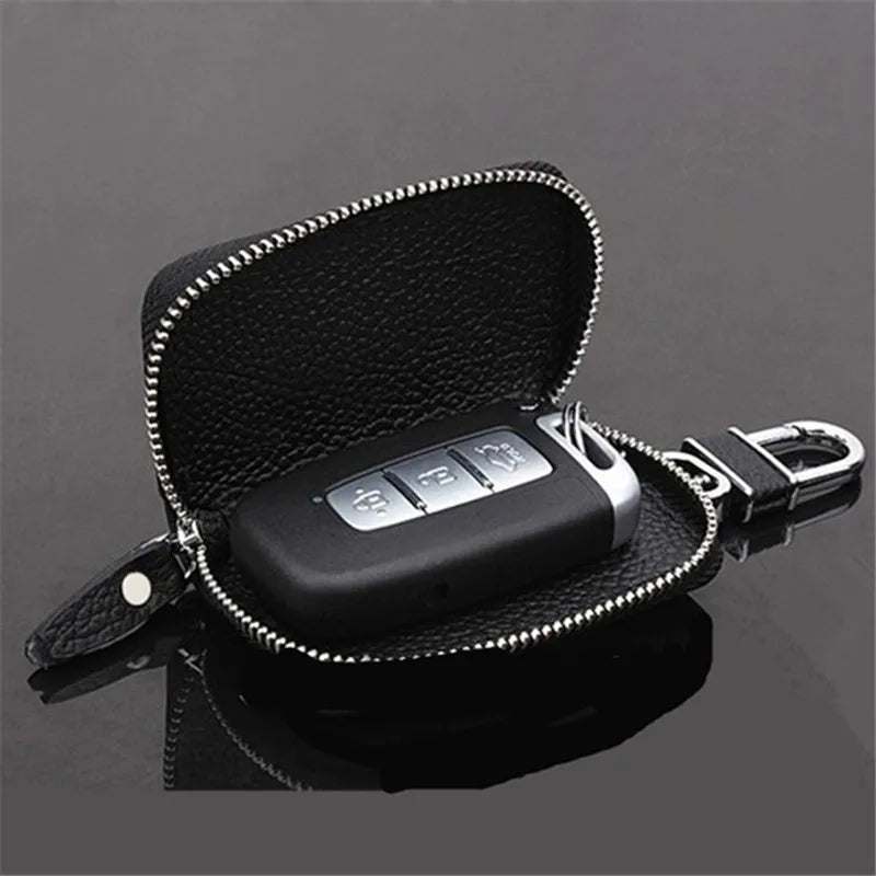 Porte-Clés Organisateur Cuir PU Noir - Étui Clés Voiture Homme Femme Zipper Pochette Rangement
