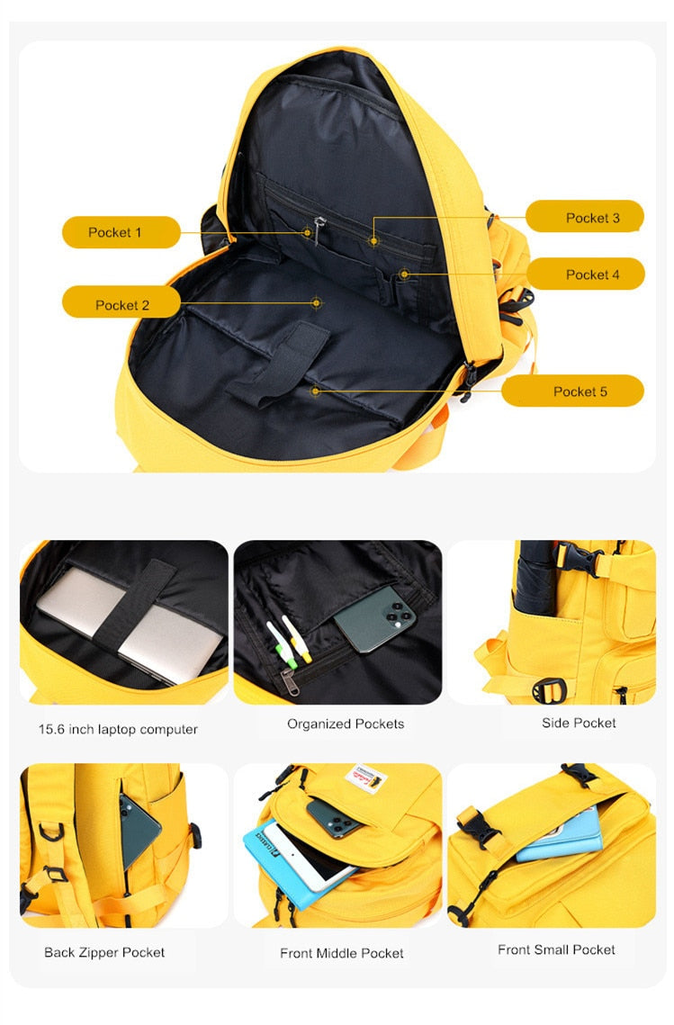 Sac à Dos Scolaire Fille Imperméable Oxford - Cartable Ado Grande Capacité Jaune