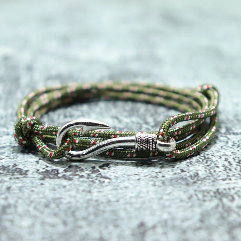 Bracelet Macramé Double Couche avec Hameçon - Paracorde Ajustable pour Homme