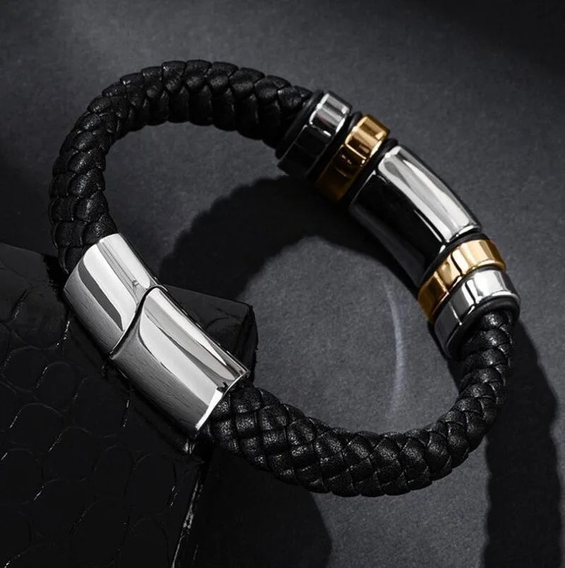 Bracelet Cuir Classique Homme – Boucle Magnétique Métal Casual Chic
