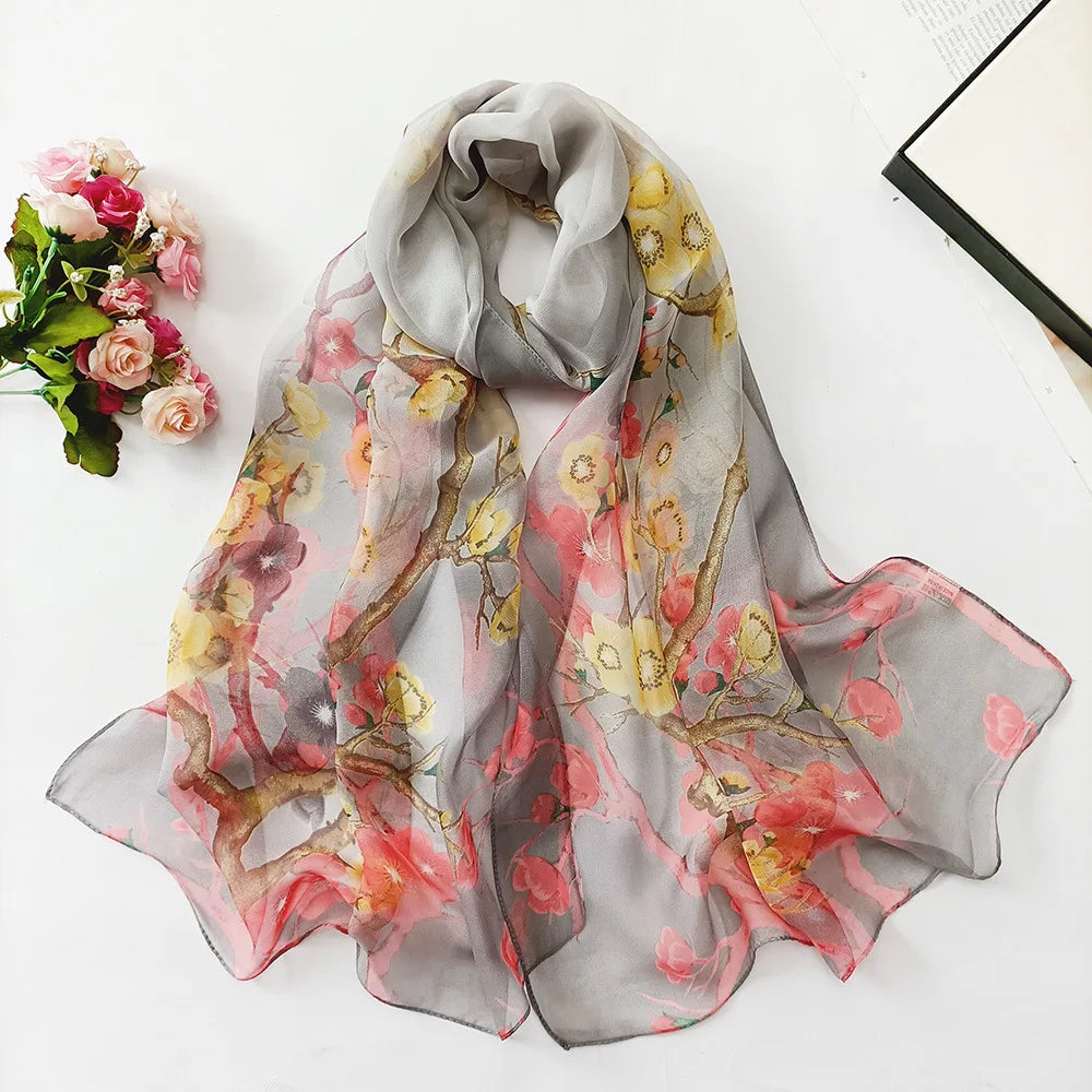 Foulard Écharpe Georgette Dégradé Fleur Femme - Bandana Châle Hijab Été Protection Solaire