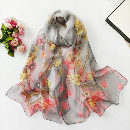 Foulard Écharpe Georgette Dégradé Fleur Femme - Bandana Châle Hijab Été Protection Solaire