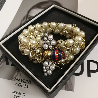 Bracelet Perle Abeille Élastique Luxe Fait Main – Bangle Pierre Semi-Précieuse Soirées Femme