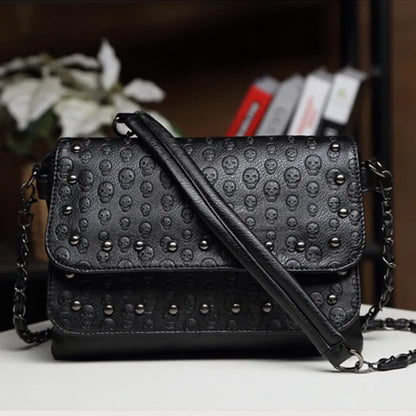 Sac Bandoulière Skull JIEROTYX Cuir - Petit Sac Épaule Tête de Mort Chaîne Luxe Femme