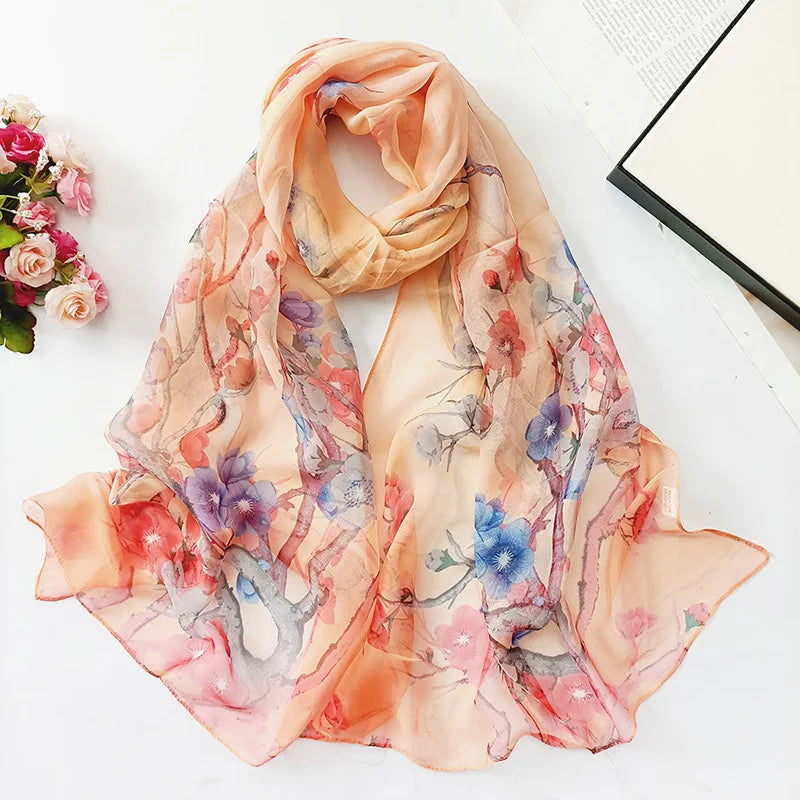 Foulard Écharpe Georgette Dégradé Fleur Femme - Bandana Châle Hijab Été Protection Solaire