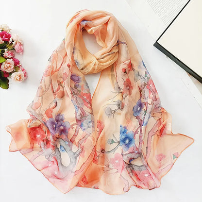Foulard Écharpe Georgette Dégradé Fleur Femme - Bandana Châle Hijab Été Protection Solaire