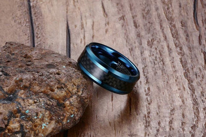 Bague Tungstène Bleu Homme 8mm - Alliance Mariage Fibre Carbone Vnox