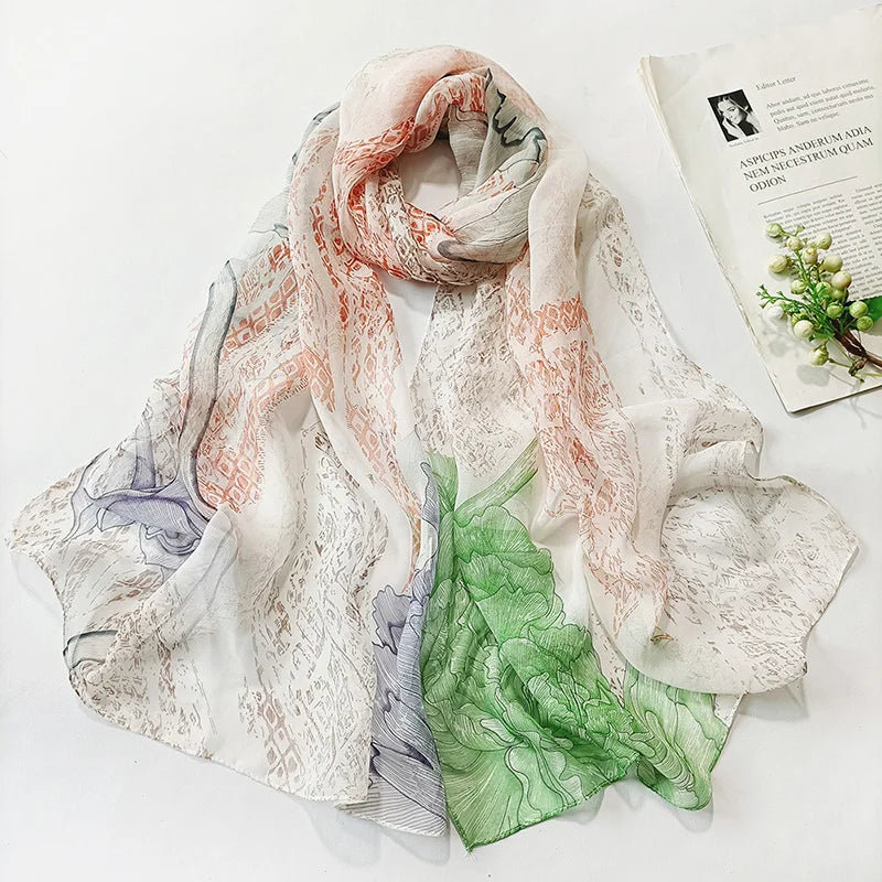 Foulard Écharpe Georgette Dégradé Fleur Femme - Bandana Châle Hijab Été Protection Solaire