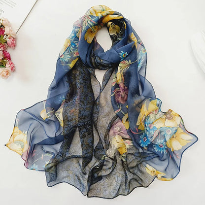 Foulard Écharpe Georgette Dégradé Fleur Femme - Bandana Châle Hijab Été Protection Solaire