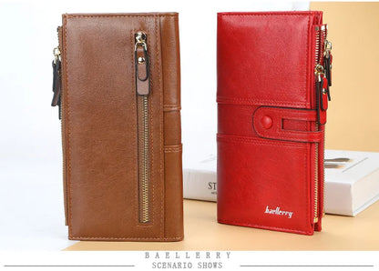 Portefeuille Femme Long Cuir Classique - Porte-Cartes avec Fermeture Éclair