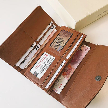Portefeuille Femme Vintage Cuir PU Long Trifold - Pochette avec Fermoir et Compartiment Téléphone