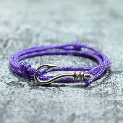 Bracelet Macramé Double Couche avec Hameçon - Paracorde Ajustable pour Homme