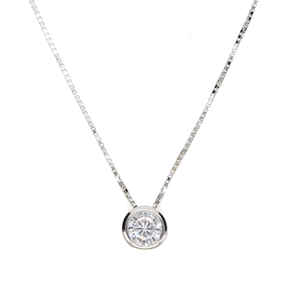 Collier Argent Sterling 925 Zircone Cubique - Pendentif Solitaire Délicat 5mm
