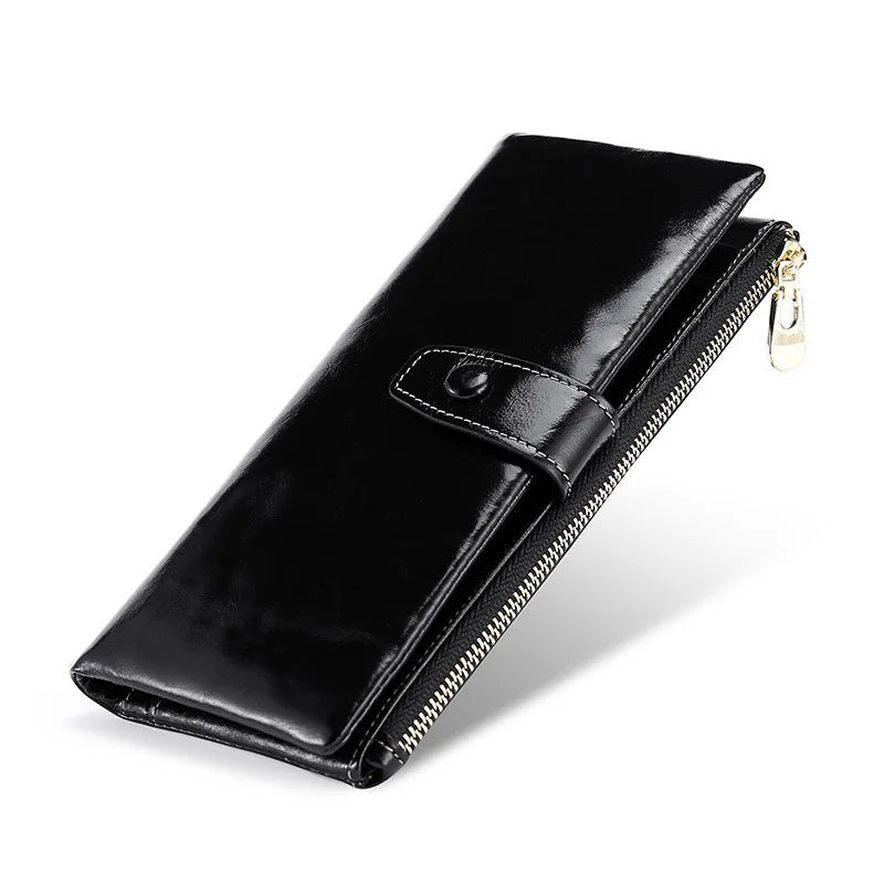 Portefeuille Femme Cuir Véritable Long - Porte-Monnaie avec Étui Téléphone et Compartiment Pièces