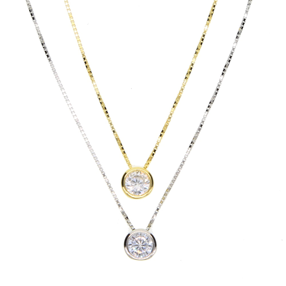 Collier Argent Sterling 925 Zircone Cubique - Pendentif Solitaire Délicat 5mm