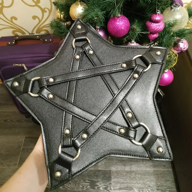 Sac Pentagramme Gothique JIEROTYX Cuir - Bandoulière Dark Punk Designer Unisexe Noir