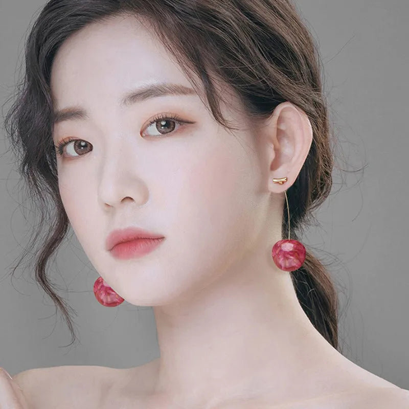Boucles d'Oreilles Femme Acrylique Cerise - Bijoux Géométriques Pendantes Élégantes