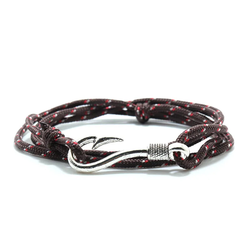 Bracelet Macramé Double Couche avec Hameçon - Paracorde Ajustable pour Homme