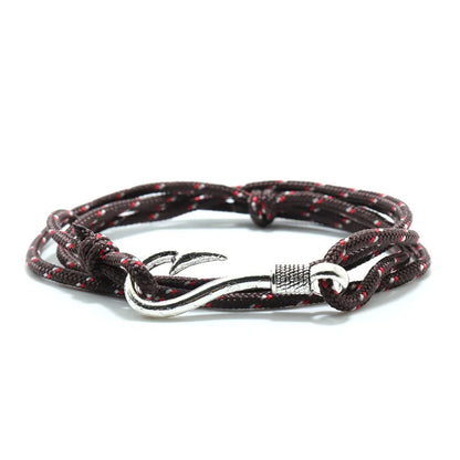 Bracelet Macramé Double Couche avec Hameçon - Paracorde Ajustable pour Homme