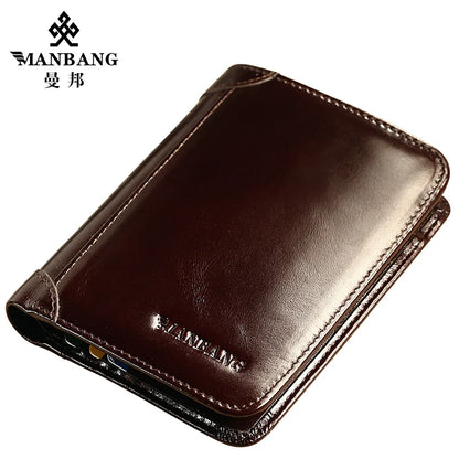 Portefeuille Homme Cuir Véritable Court Classique - Porte-Carte Porte-Monnaie Fashion Marron Café
