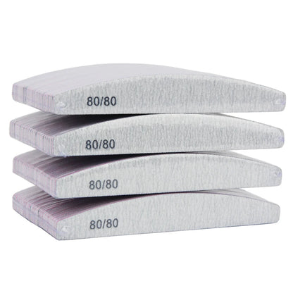 Lot 10 Limes Ongles Double Face 80/80 Grit Demi-Lune - Emery Board Salon Manucure Professionnelle