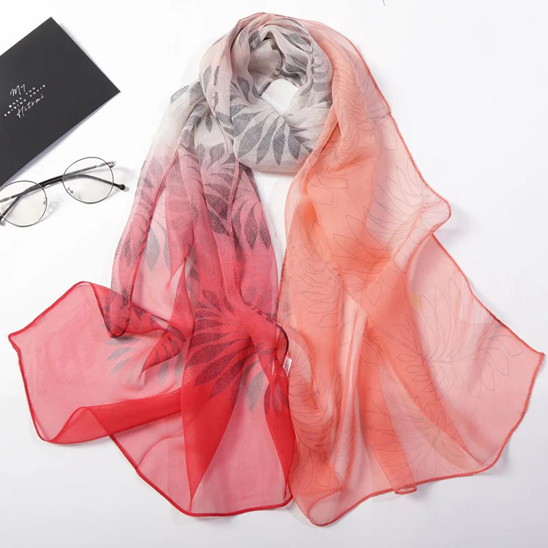 Foulard Écharpe Georgette Dégradé Fleur Femme - Bandana Châle Hijab Été Protection Solaire