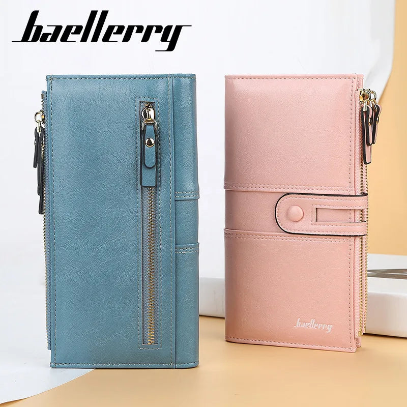 Portefeuille Femme Long Cuir Classique - Porte-Cartes avec Fermeture Éclair