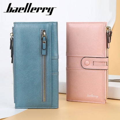 Portefeuille Femme Long Cuir Classique - Porte-Cartes avec Fermeture Éclair
