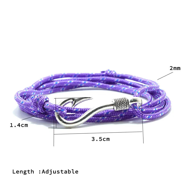 Bracelet Macramé Double Couche avec Hameçon - Paracorde Ajustable pour Homme