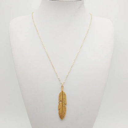 Collier Longue Chaîne Plume Feuille – Pendentif Tendance Pull Unisexe