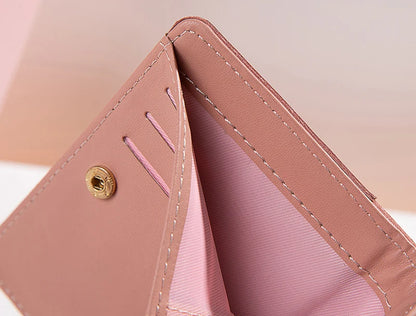 Portefeuille Femme Court avec Pompon - Porte-Monnaie PU Bicolore