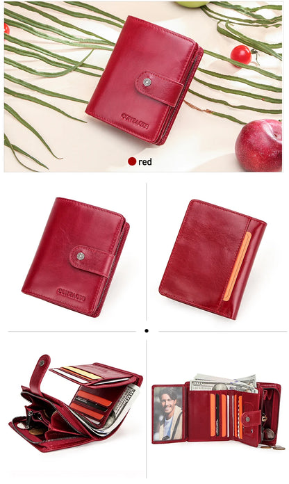 Portefeuille Femme Cuir Véritable Luxe Rose - Porte-Monnaie Compact Fermoir Hasp Porte-Carte Qualité