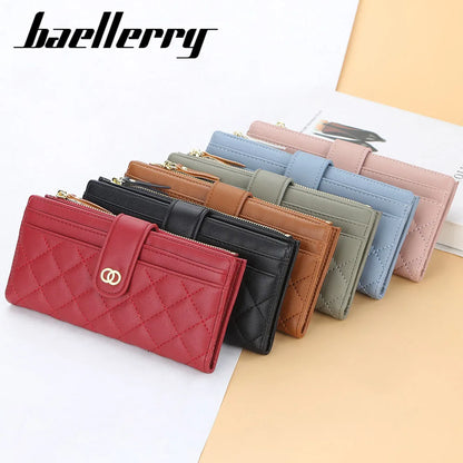 Portefeuille Femme Cuir PU Long Motif Carreaux - Wallet Zipper Porte-Cartes Bleu