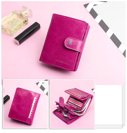 Portefeuille Femme Cuir Véritable Luxe Rose - Porte-Monnaie Compact Fermoir Hasp Porte-Carte Qualité